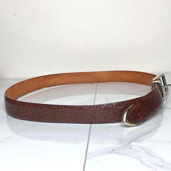 MARTIN DINGMAN Brown Treccia Alligator Embossed Calfskin & Silver Belt 95 38 - Picture 8 of 11